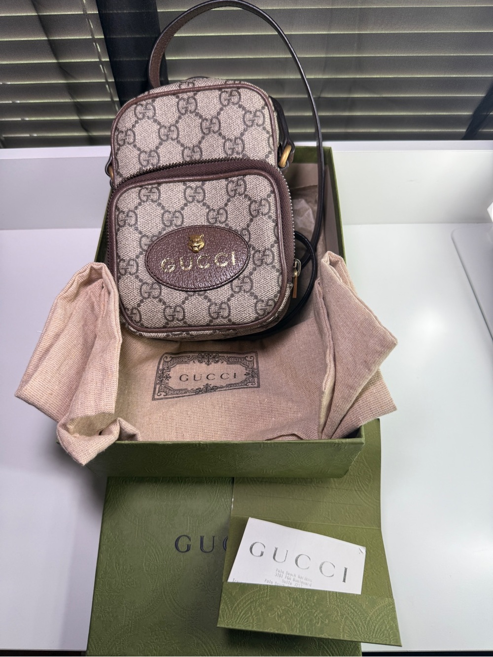 Gucci Neo Vintage GG Supreme Canvas Mini Messenger Bag with Gold Logo